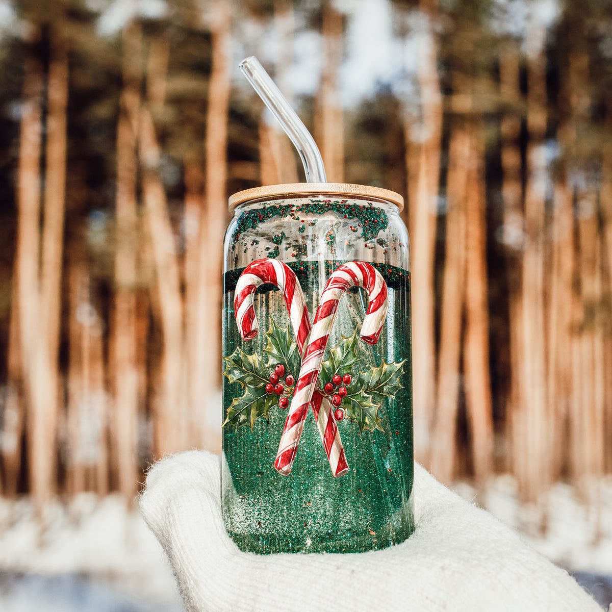 Christmas gift tumbler - festive candy cane holiday glass with straw
Candy cane Christmas tumbler - reusable glass coffee and tea holiday cup